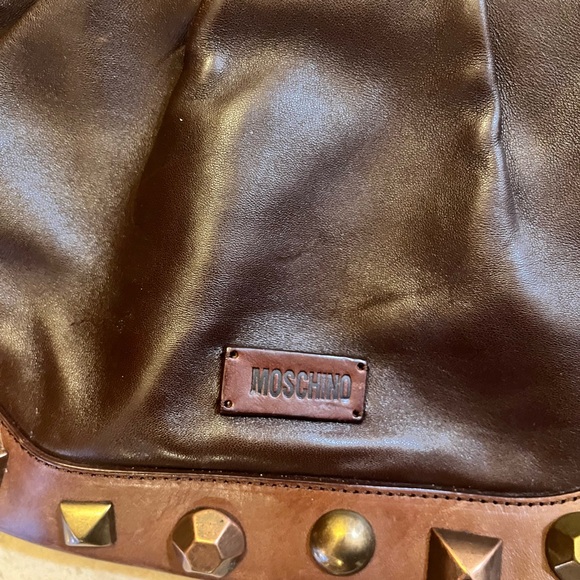 Y2K Moschino Brown Leather Embellished Chain Link Satchel - Picture 2 of 11